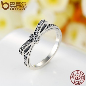 BAMOER 925 Sterling Silver Sparkling Bow Knot Stackable Ring Bridal Jewelry Sets Sterling Silver Jewelry Sets amp; More ZHS022