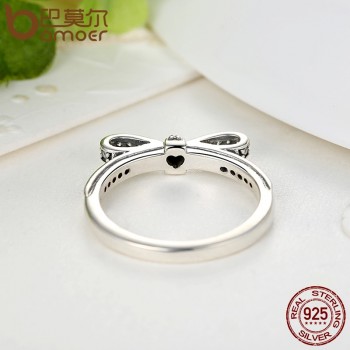 BAMOER 925 Sterling Silver Sparkling Bow Knot Stackable Ring Bridal Jewelry Sets Sterling Silver Jewelry Sets amp; More ZHS022