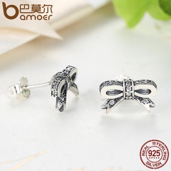 BAMOER 925 Sterling Silver Sparkling Bow Knot Stackable Ring Bridal Jewelry Sets Sterling Silver Jewelry Sets amp; More ZHS022