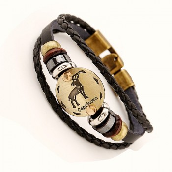 Xionghang 2017 New Fashion Jewelry Leather Bracelet 12 Constellations Bracelet Men Casual Personality Zodiac Signs Punk Bracelet