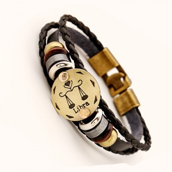 Xionghang 2017 New Fashion Jewelry Leather Bracelet 12 Constellations Bracelet Men Casual Personality Zodiac Signs Punk Bracelet