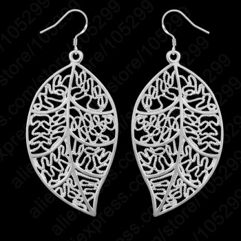 Classic Jewelry Best Genuine 925 Sterling Silver Jewelry Sets leaves Earring Hook And Leaf Pendant Necklaces+18 Singapore Chain