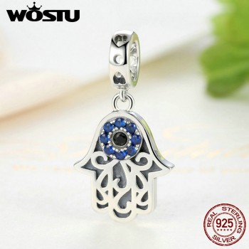 Genuine 925 Sterling Silver Hamsa Hand  Eye Charms Dangles Fit Original WST Bracelet Necklace Authentic Jewelry Gift