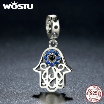 Genuine 925 Sterling Silver Hamsa Hand  Eye Charms Dangles Fit Original WST Bracelet Necklace Authentic Jewelry Gift