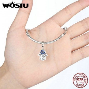 Genuine 925 Sterling Silver Hamsa Hand  Eye Charms Dangles Fit Original WST Bracelet Necklace Authentic Jewelry Gift