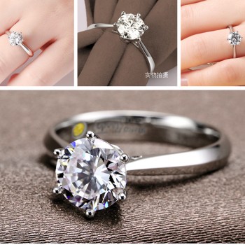 JEMMIN Women Bridal Wedding Engagement Classic Finger Rings Super Shiny Cubic Zircon 925 Sterling Silver Crystal Jewelry Present