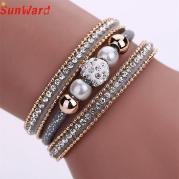 OTOKY Hot Sale 2018 1pc Fashion Women Multilayer Bangle Bracelet Crystal Beaded Leather Magnetic Wristband Drop Shipping Mar5