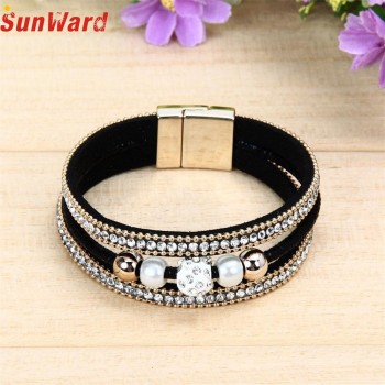 OTOKY Hot Sale 2018 1pc Fashion Women Multilayer Bangle Bracelet Crystal Beaded Leather Magnetic Wristband Drop Shipping Mar5