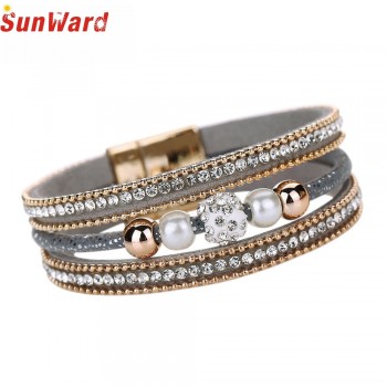 OTOKY Hot Sale 2018 1pc Fashion Women Multilayer Bangle Bracelet Crystal Beaded Leather Magnetic Wristband Drop Shipping Mar5