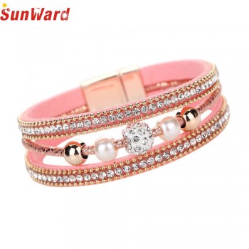 OTOKY Hot Sale 2018 1pc Fashion Women Multilayer Bangle Bracelet Crystal Beaded Leather Magnetic Wristband Drop Shipping Mar5