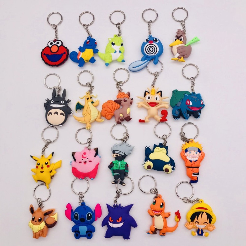 3D Anime Figure Pokemon Go Keychain PVC Cartoon Pocket Monsters Pikachu Naruto Pendant Key Chain Key Ring Kids Key Holder Gift