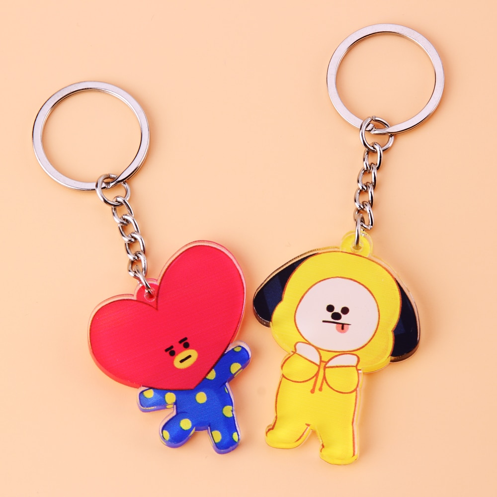 Cute Anime Kpop BTS BT21 Bangtan Boys Key Chain Love Yourself Acrylic J-HOPE V SUGA TATA COOKY SHOOKY Porte Clef Keychain