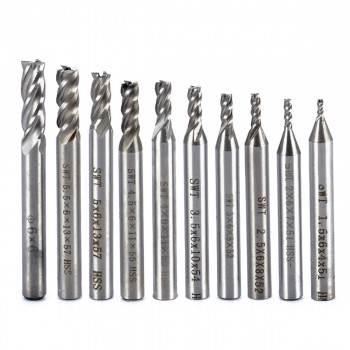 10pcs 4 Flute HSS End Mill Set Straight Shank Aluminum Milling Cutter Tool Set 1.5/2/2.5/3/3.5/4/4.5/5/5.5/6mm