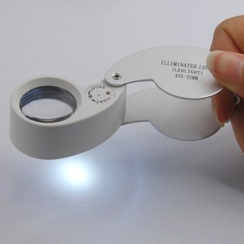 40x 25mm Jewelers Eyes Optical Glass Loupe Magnifier Magnifying LED Light Mini Lupa Plastic Handheld Lens Loep Opvouwbaar