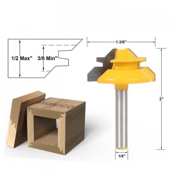 1PC Small Lock Miter Router Bit Anti-kickback 45 Degree 1/2 Inch Stock 1/4 Inch Shank Tenon Cutter for WoodworkingTools-RCT15291