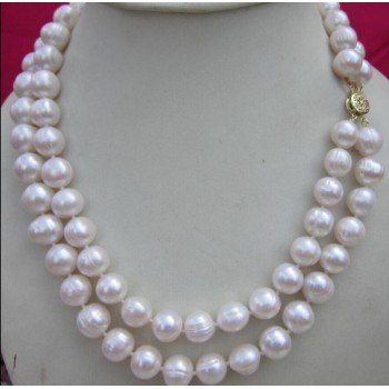 fashion 2 row 8-9MM NATURAL WHITE SOUTH SEA PEARL NECKLACE 17 - 18 INCH 14K