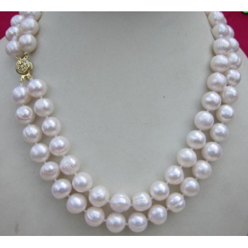 fashion 2 row 8-9MM NATURAL WHITE SOUTH SEA PEARL NECKLACE 17 - 18 INCH 14K