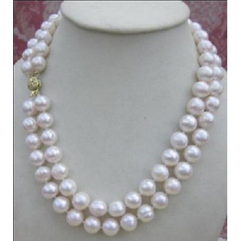 fashion 2 row 8-9MM NATURAL WHITE SOUTH SEA PEARL NECKLACE 17 - 18 INCH 14K