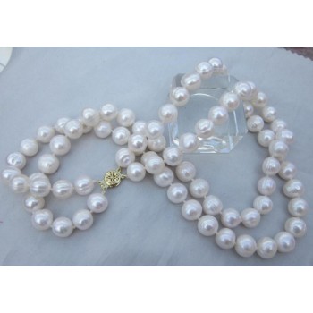 fashion 2 row 8-9MM NATURAL WHITE SOUTH SEA PEARL NECKLACE 17 - 18 INCH 14K