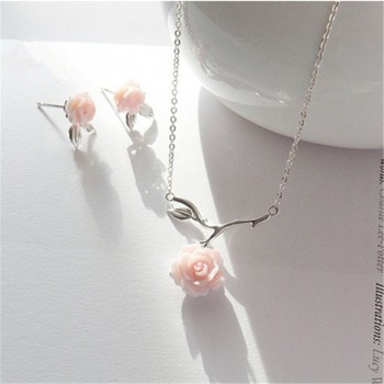 Sterling 925 Silver Original Design Shell Flower Necklaces Pendants Women Handmade Pink Rose Literature Fresh Clavicle Chain