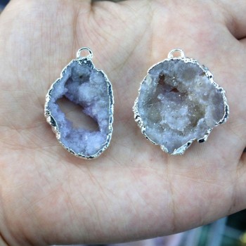 Wholesale Natural Small White Geode Pendant Unique Shape KC Golden silvery Plated Stone Pendant DIY Fit Necklaces Jewelry Making