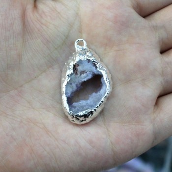 Wholesale Natural Small White Geode Pendant Unique Shape KC Golden silvery Plated Stone Pendant DIY Fit Necklaces Jewelry Making