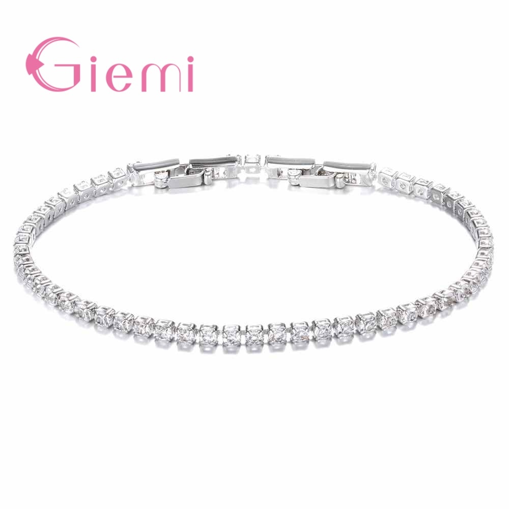 GIEMI 2018 Simple Style 925 Sterling Silver Bracelet with AAA Zircon Crystal Femme Lovers Link Chain Jewelry Bangles for Women