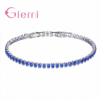 GIEMI 2018 Simple Style 925 Sterling Silver Bracelet with AAA Zircon Crystal Femme Lovers Link Chain Jewelry Bangles for Women