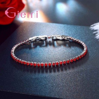 GIEMI 2018 Simple Style 925 Sterling Silver Bracelet with AAA Zircon Crystal Femme Lovers Link Chain Jewelry Bangles for Women