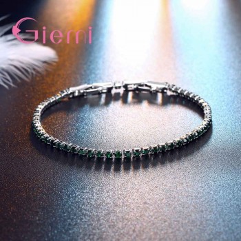 GIEMI 2018 Simple Style 925 Sterling Silver Bracelet with AAA Zircon Crystal Femme Lovers Link Chain Jewelry Bangles for Women