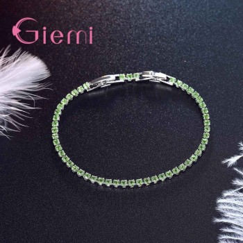 GIEMI 2018 Simple Style 925 Sterling Silver Bracelet with AAA Zircon Crystal Femme Lovers Link Chain Jewelry Bangles for Women