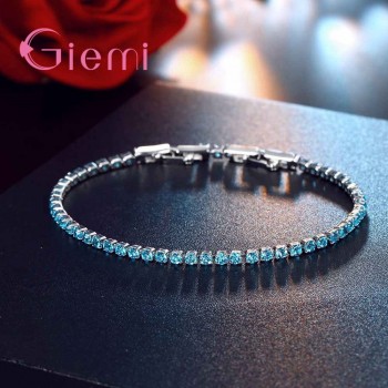 GIEMI 2018 Simple Style 925 Sterling Silver Bracelet with AAA Zircon Crystal Femme Lovers Link Chain Jewelry Bangles for Women