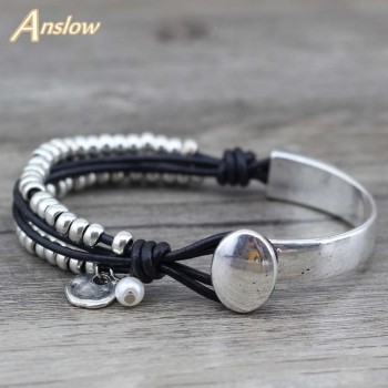 Anslow 2017 New Arrivals Trendy Unique Silver Beads Strand Cuff Bracelet Bangle Women Christmas Mothers Day Gift LOW0478LB