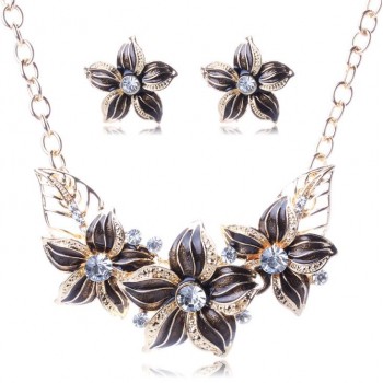 Austrian Crystal Enamel Flower Jewelry Sets Women African Costume Jewelry Maxi Necklace Earring Set XY-N404