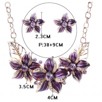 Austrian Crystal Enamel Flower Jewelry Sets Women African Costume Jewelry Maxi Necklace Earring Set XY-N404