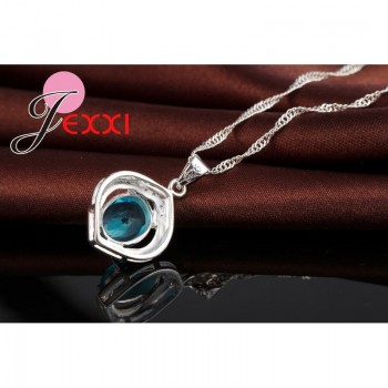 JEXXI Classic 100% 925 Sterling Silver Top Grade AAA++ CZ Zircon Wedding Engagment Necklace+Hoop Earring Blue Jewelry Sets Gifts