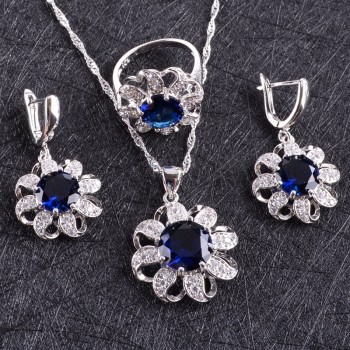 Blue Zircon Costume Silver 925 Jewelry Sets Women Earrings With Stones Bracelets Necklaceamp;Pendant Rings Set Jewelery Gift Box