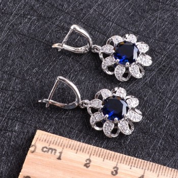 Blue Zircon Costume Silver 925 Jewelry Sets Women Earrings With Stones Bracelets Necklaceamp;Pendant Rings Set Jewelery Gift Box