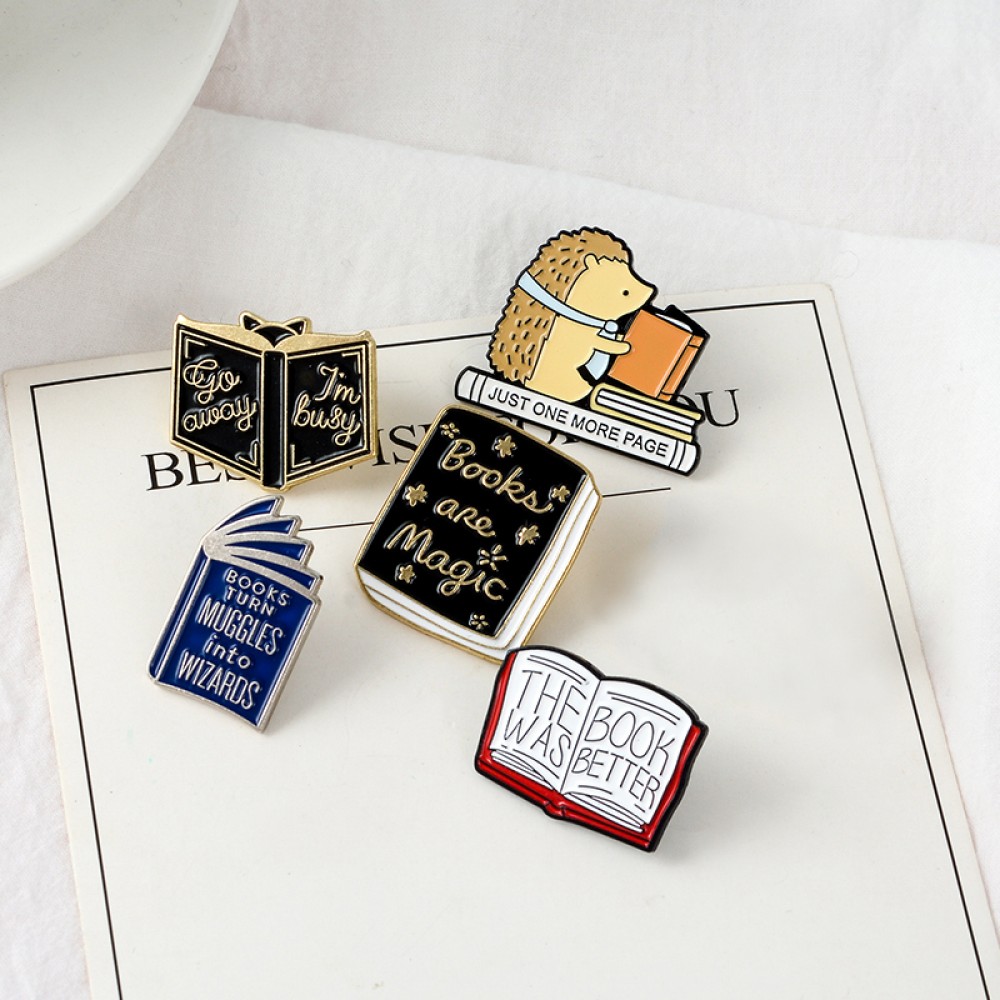 Book Pins Brooch Collection Hedgehog Better Magic Book Brooches Literature Reader Pin Badge Lapel Pins Gift for Book lovers