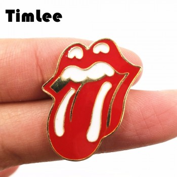 Timlee X189 Punk Style Oil Drop Metal Rock Stones Red lip Tongue Brooch Pins Button Pins Girl Jeans Bag Decoration Gift