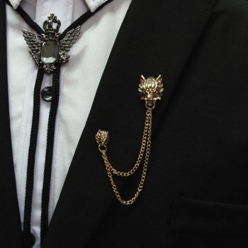 i-Remiel Metal Dragon Animal Pins and Brooches Dragons Head Brooch Shirt Collar Chip Tassel Chain Flower Suit Lapel Accessories