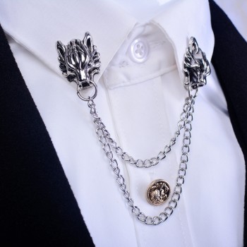 i-Remiel Metal Dragon Animal Pins and Brooches Dragons Head Brooch Shirt Collar Chip Tassel Chain Flower Suit Lapel Accessories