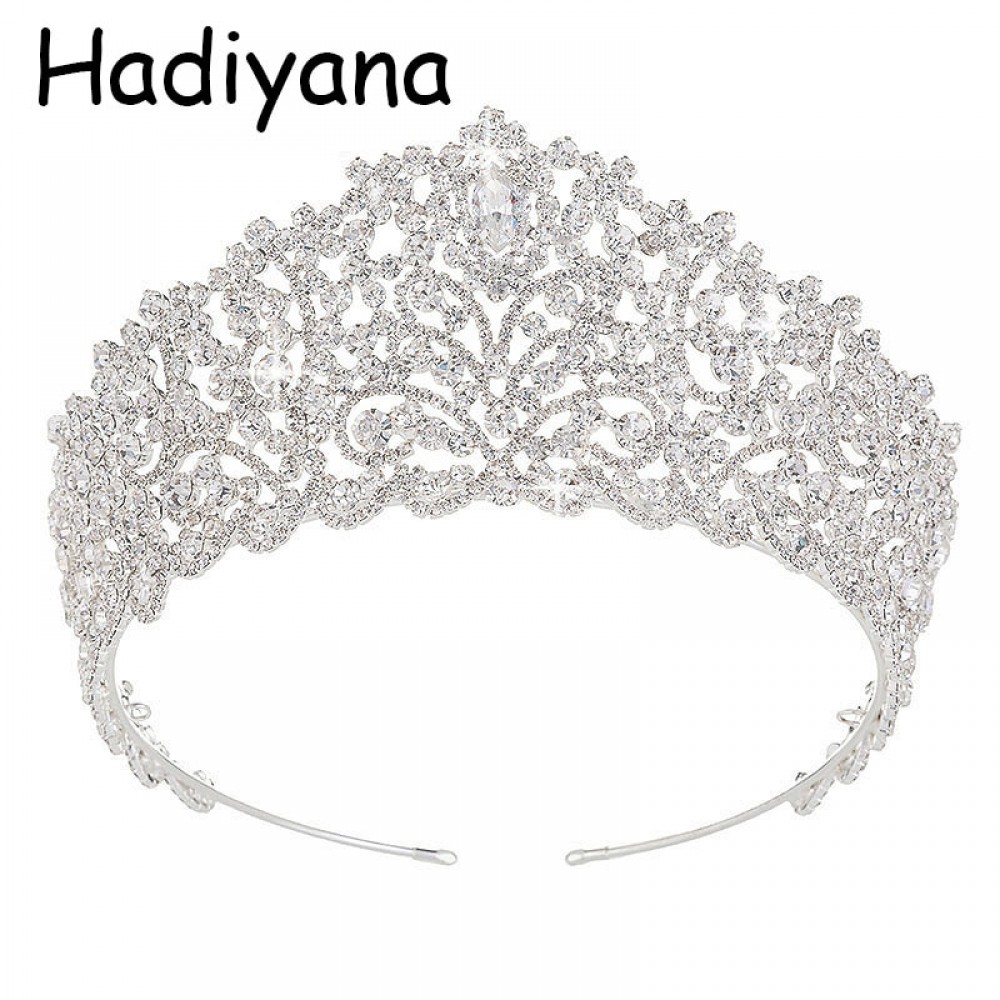 Hadiyana Hotsale Big Wedding Bride Crown Elegant Cubic Zincons Hair Tiaras Silver Bridal Jewelry Crowns Party Accessories HG6004