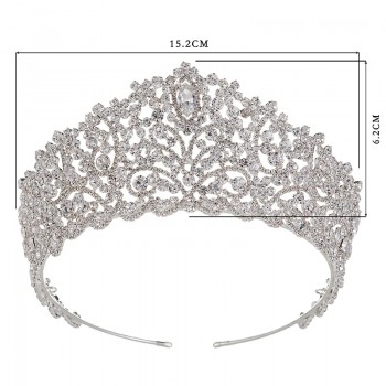 Hadiyana Hotsale Big Wedding Bride Crown Elegant Cubic Zincons Hair Tiaras Silver Bridal Jewelry Crowns Party Accessories HG6004