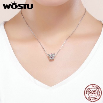 WOSTU 100% 925 Sterling Silver Queens Crown Pink CZ Beads Charms fit Original Bracelet amp; Necklace Women Fashion Jewelry CQC776