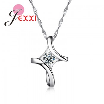 JEMMIN Romantic Irregular 925 Sterling Silver Cross Cubic Zircon Pendant Necklace Women Girlfriend Best Lovely Gifts Accessories