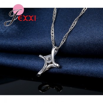 JEMMIN Romantic Irregular 925 Sterling Silver Cross Cubic Zircon Pendant Necklace Women Girlfriend Best Lovely Gifts Accessories