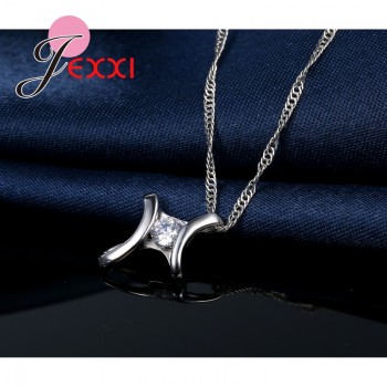 JEMMIN Romantic Irregular 925 Sterling Silver Cross Cubic Zircon Pendant Necklace Women Girlfriend Best Lovely Gifts Accessories