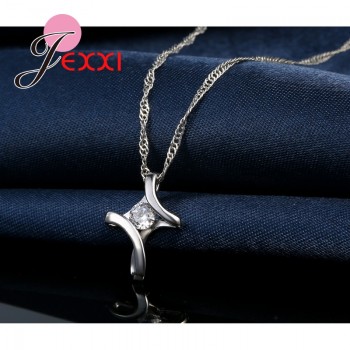 JEMMIN Romantic Irregular 925 Sterling Silver Cross Cubic Zircon Pendant Necklace Women Girlfriend Best Lovely Gifts Accessories