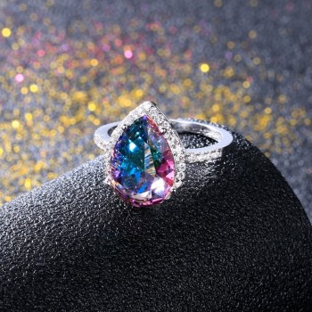 Ladies Jewelry S925 Silver Ring Mystical Rainbow Topaz Dripping Ring Wedding Jewelry Party Valentines Day Gift